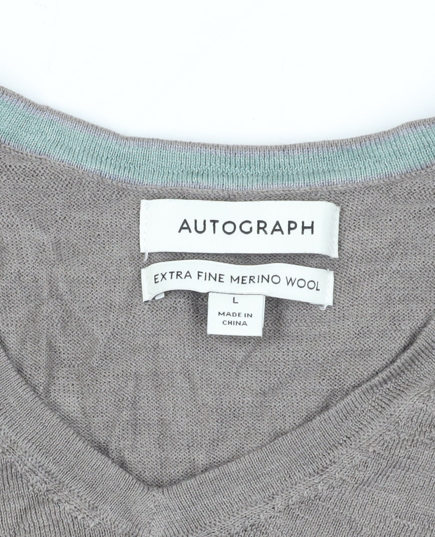 Marks and Spencer Men's Grey Merino Wool Pullover - Large