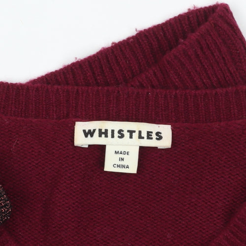 Whistles Women's Red Wool Cashmere Crew Neck Jumper