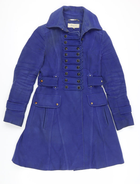 Karen Millen Blue Long Coat Women's Size 10 Belted