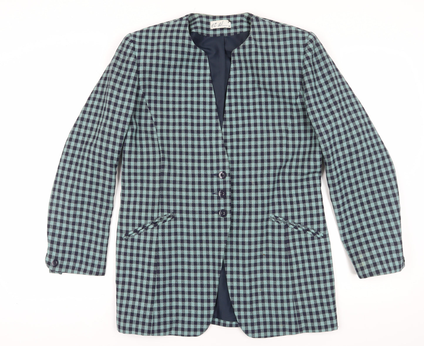 et al. Women's Blue Check Suit Jacket, Size 14