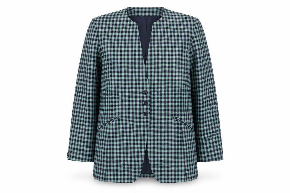 Front view of et al. Women's Blue Check Suit Jacket, size 14