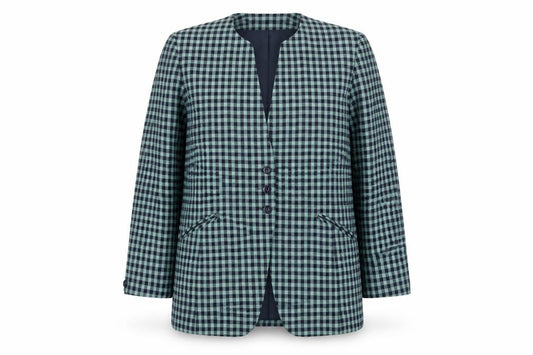 Front view of et al. Women's Blue Check Suit Jacket, size 14