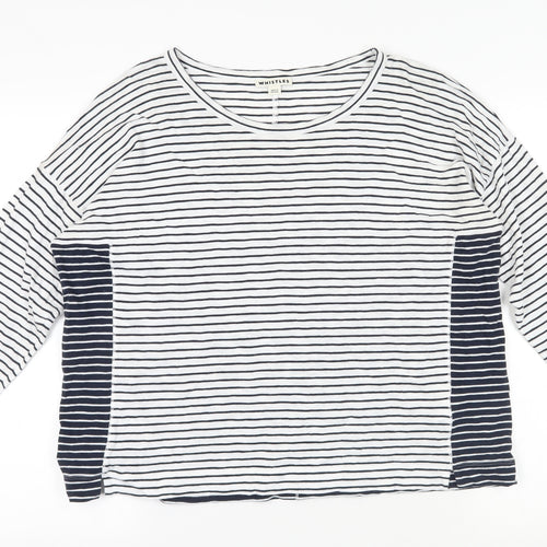 Whistles Women's White Striped Long Sleeve T-Shirt L