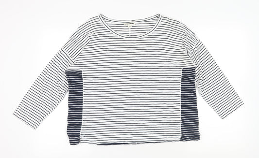 Whistles Women's White Striped Long Sleeve T-Shirt L