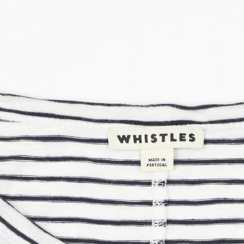 Whistles Women's White Striped Long Sleeve T-Shirt L