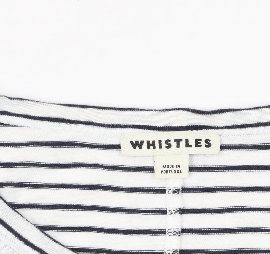 Whistles Women's White Striped Long Sleeve T-Shirt L