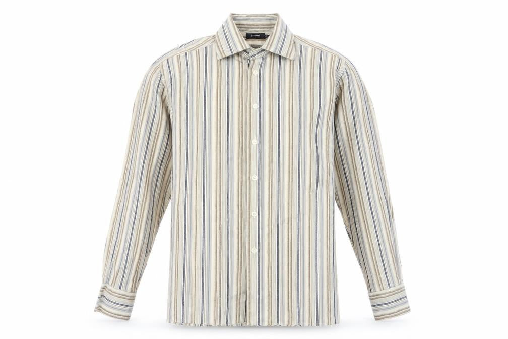 Front view of Peter Werth Men's Beige Striped Shirt L