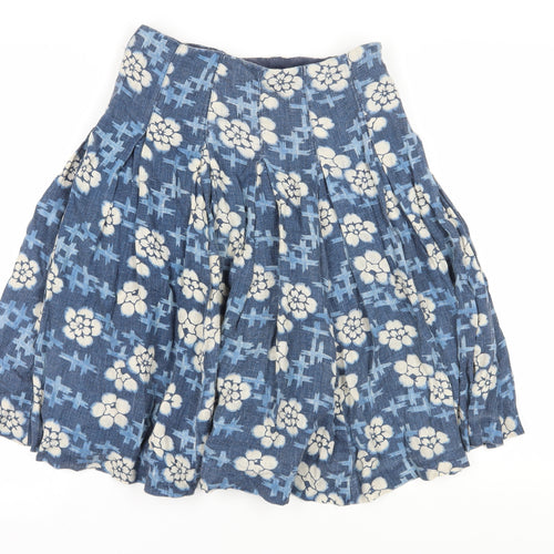 Toast Women's Blue Floral Pleated Knee Skirt - Size 12