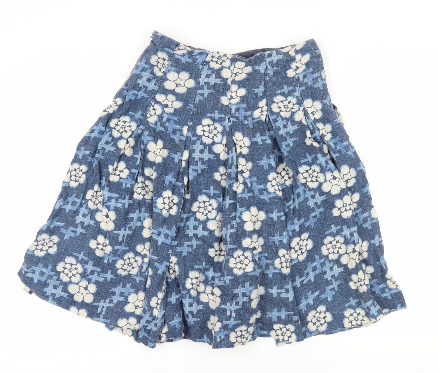 Toast Women's Blue Floral Pleated Knee Skirt - Size 12