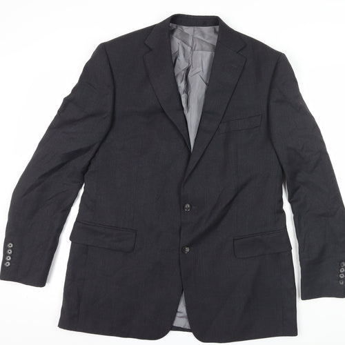 Odermark Men's Black Wool Blazer, Size 44, Regular Fit