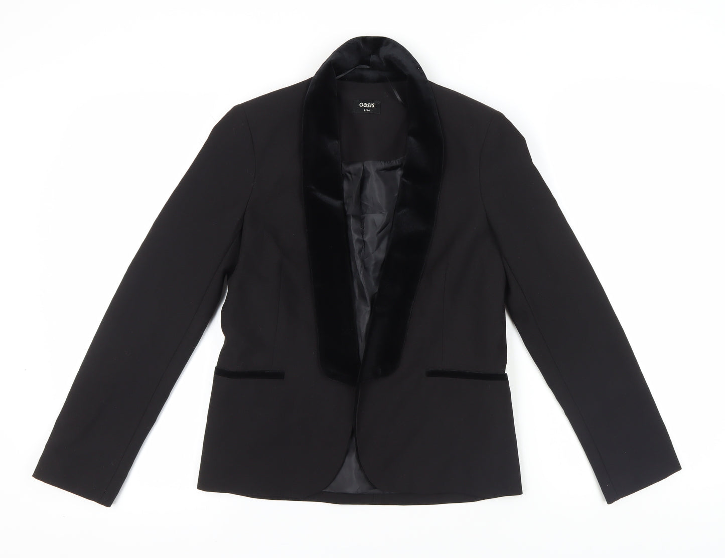 Oasis Women's Black Tuxedo Jacket, Size 8, Elegant Shawl Lapel