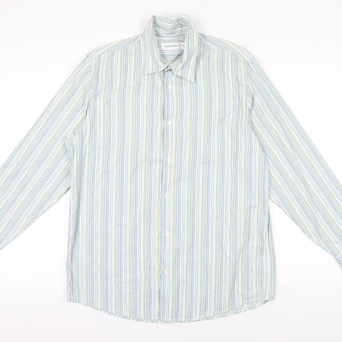 Calvin Klein Men's Blue Striped Button-Up Shirt M