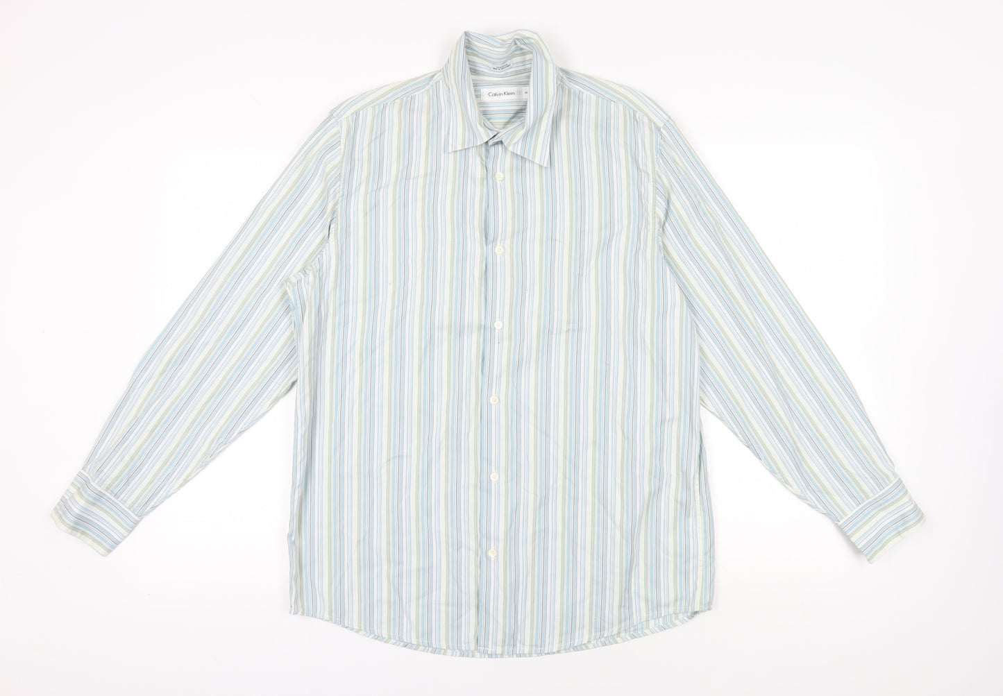 Calvin Klein Men's Blue Striped Button-Up Shirt M