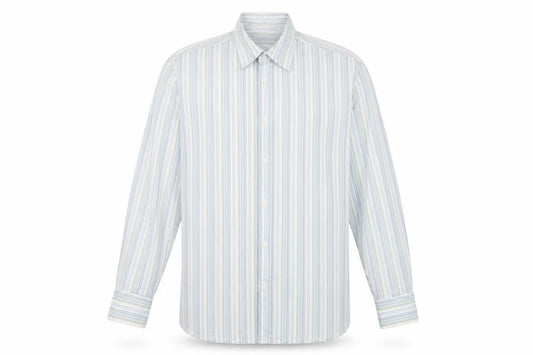 Front view of Calvin Klein Men's Blue Striped Button-Up Shirt M