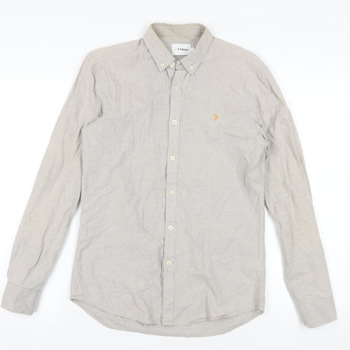 Farah Men's Beige Slim Fit Long Sleeve Shirt - S