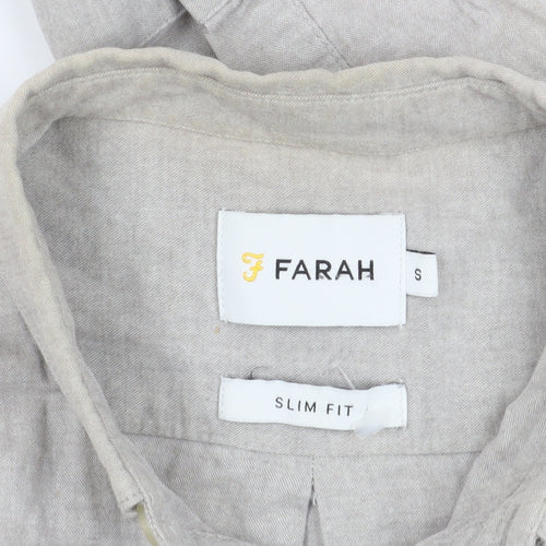 Farah Men's Beige Slim Fit Long Sleeve Shirt - S
