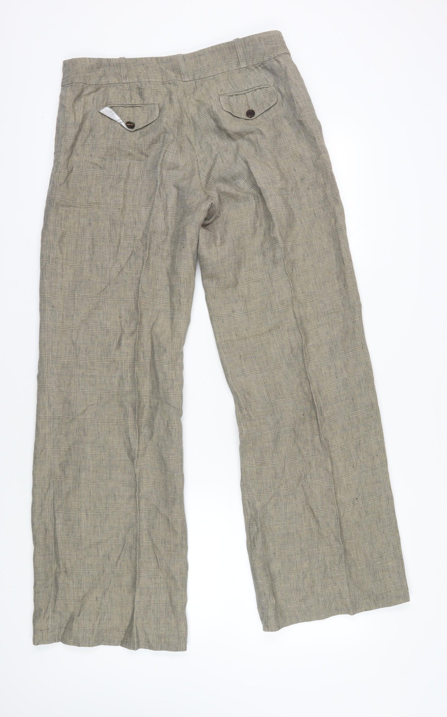 Jigsaw Beige Linen Wide-Leg Women's Trousers Size 12