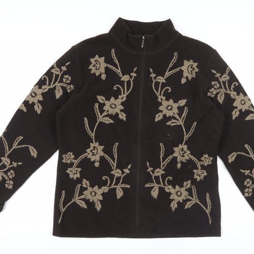 Alex & Co. Women’s Brown Floral Full Zip Wool Jumper