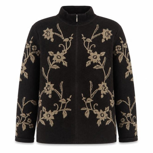 Alex & Co. Women’s Brown Floral Full Zip Wool Jumper