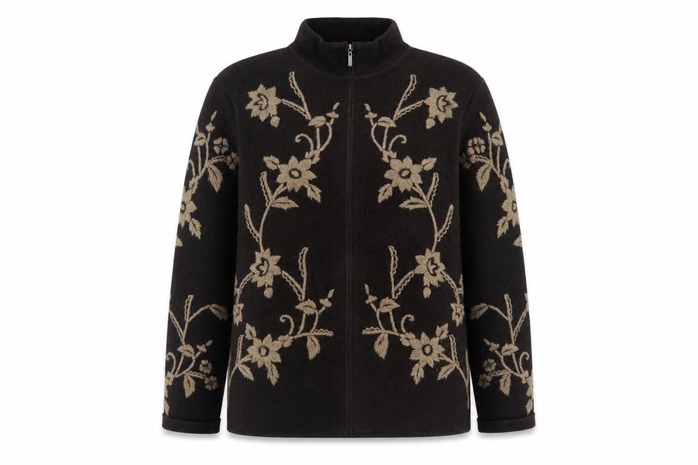 Alex & Co. Women’s Brown Floral Full Zip Wool Jumper