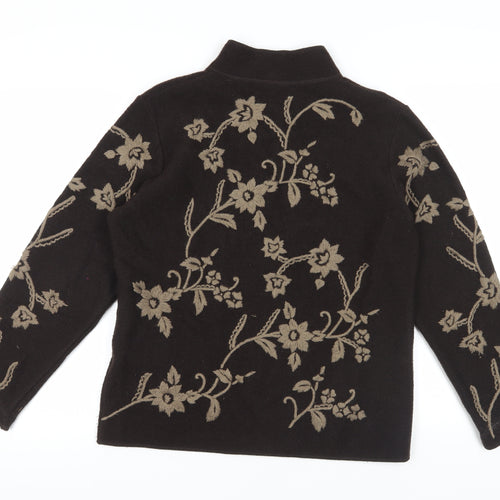 Alex & Co. Women’s Brown Floral Full Zip Wool Jumper