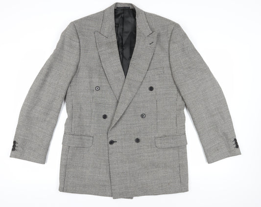 Jaeger Grey Wool Silk Double-Breasted Blazer 42