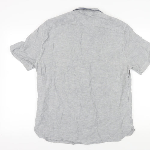 Linea Men's Grey Striped XL Linen Button-Up Shirt