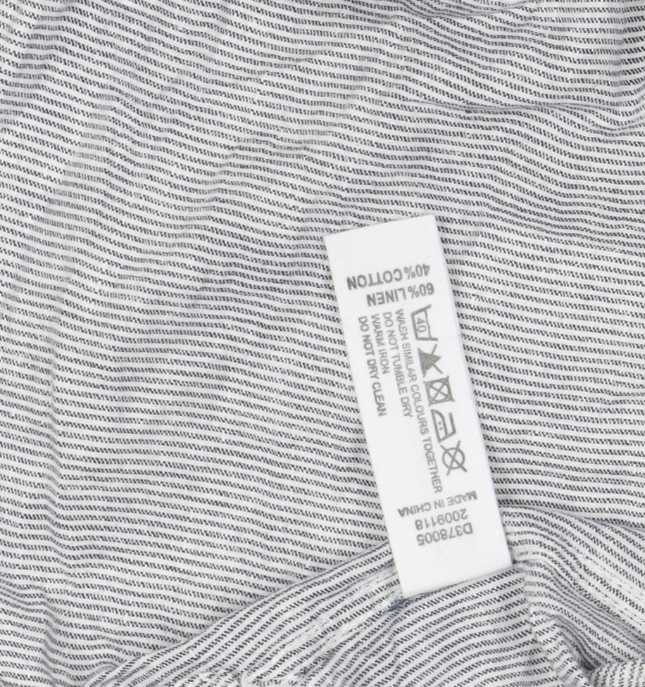 Linea Men's Grey Striped XL Linen Button-Up Shirt