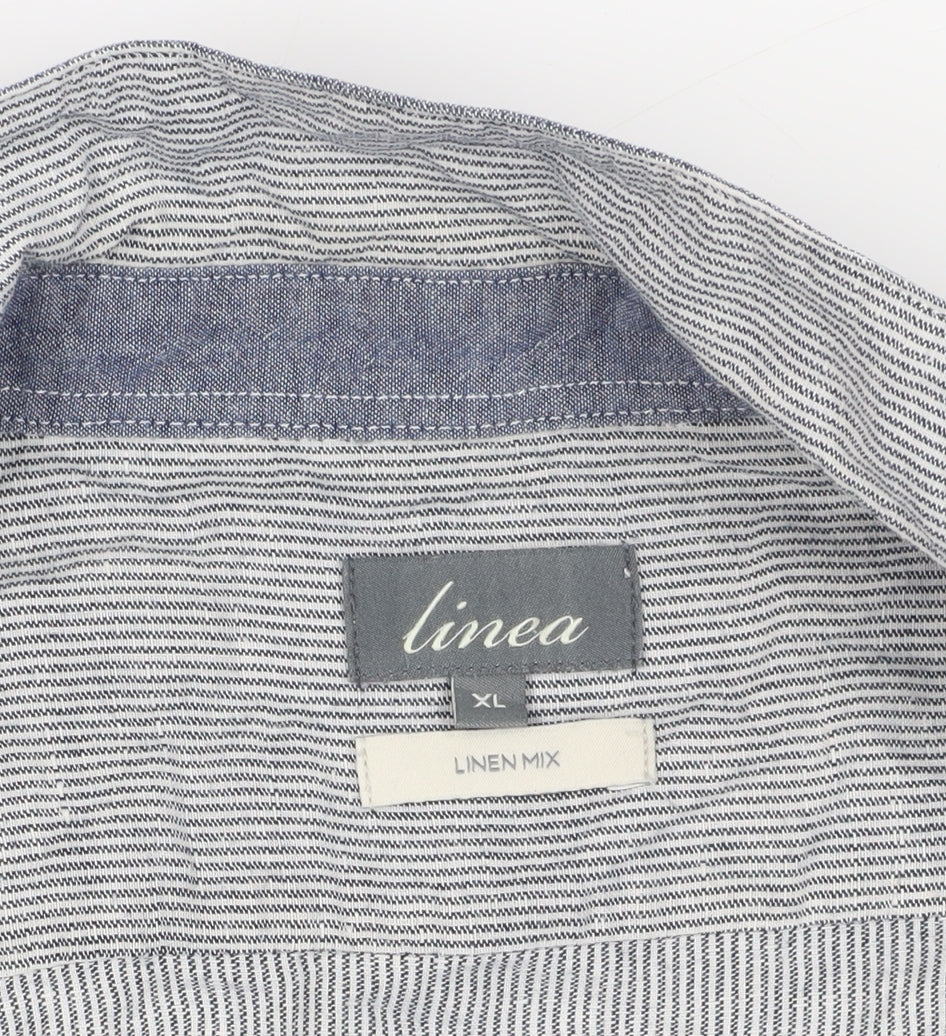 Linea Men's Grey Striped XL Linen Button-Up Shirt