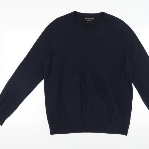 Savile Row Men's Blue Cotton Cashmere Pullover Jumper L