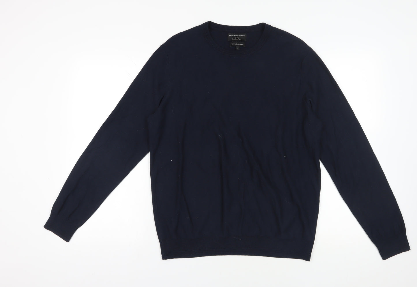 Savile Row Men's Blue Cotton Cashmere Pullover Jumper L