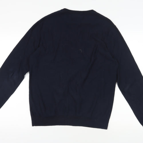 Savile Row Men's Blue Cotton Cashmere Pullover Jumper L