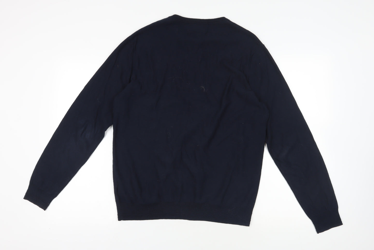 Savile Row Men's Blue Cotton Cashmere Pullover Jumper L