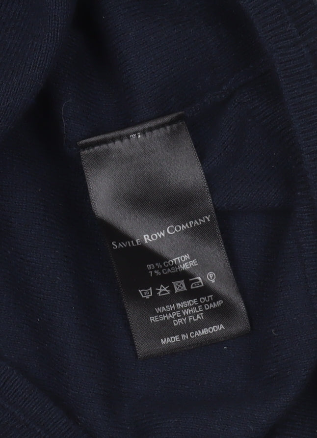 Savile Row Men's Blue Cotton Cashmere Pullover Jumper L