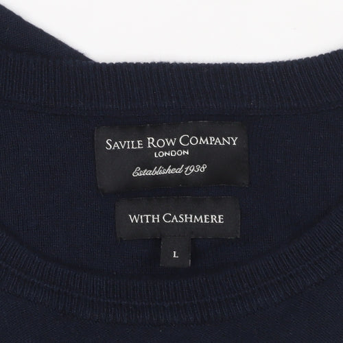 Savile Row Men's Blue Cotton Cashmere Pullover Jumper L