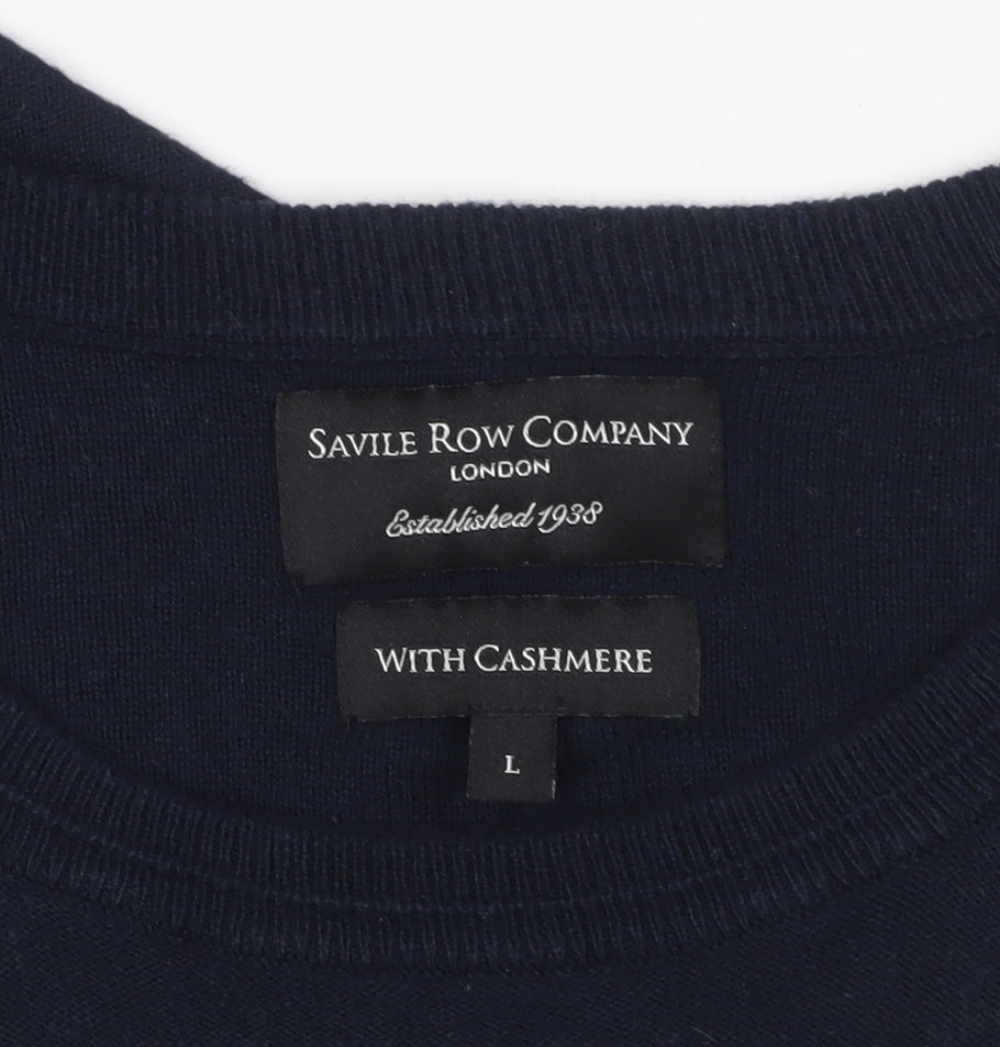 Savile Row Men's Blue Cotton Cashmere Pullover Jumper L