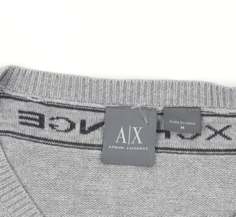 Armani Exchange Men's Grey V-Neck Pullover Jumper M