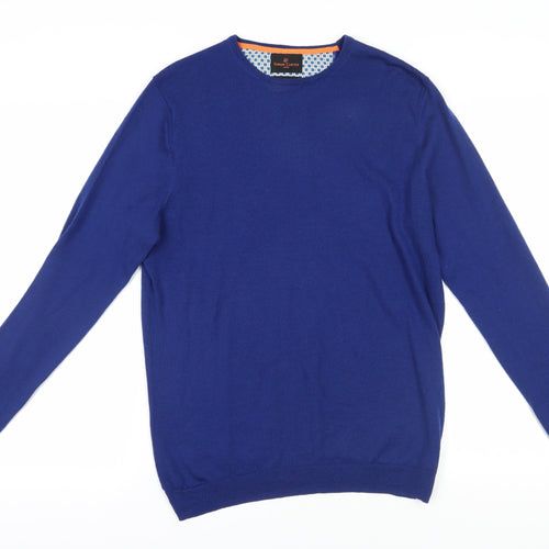 Simon Carter Men's Blue Merino Wool Pullover Jumper