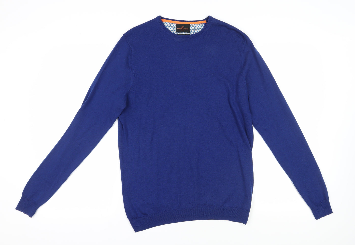 Simon Carter Men's Blue Merino Wool Pullover Jumper