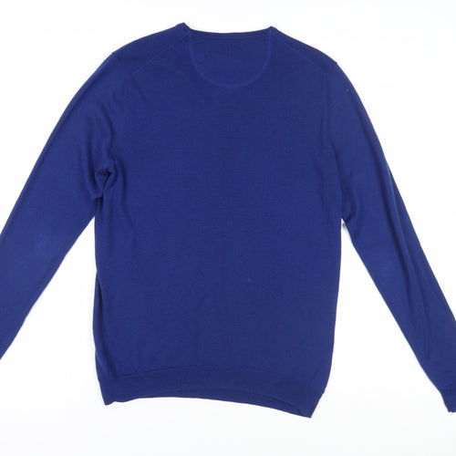 Simon Carter Men's Blue Merino Wool Pullover Jumper