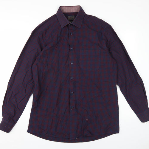 Douglas Mens Blue Check Cotton Dress Shirt Size 16.5 Collared Button