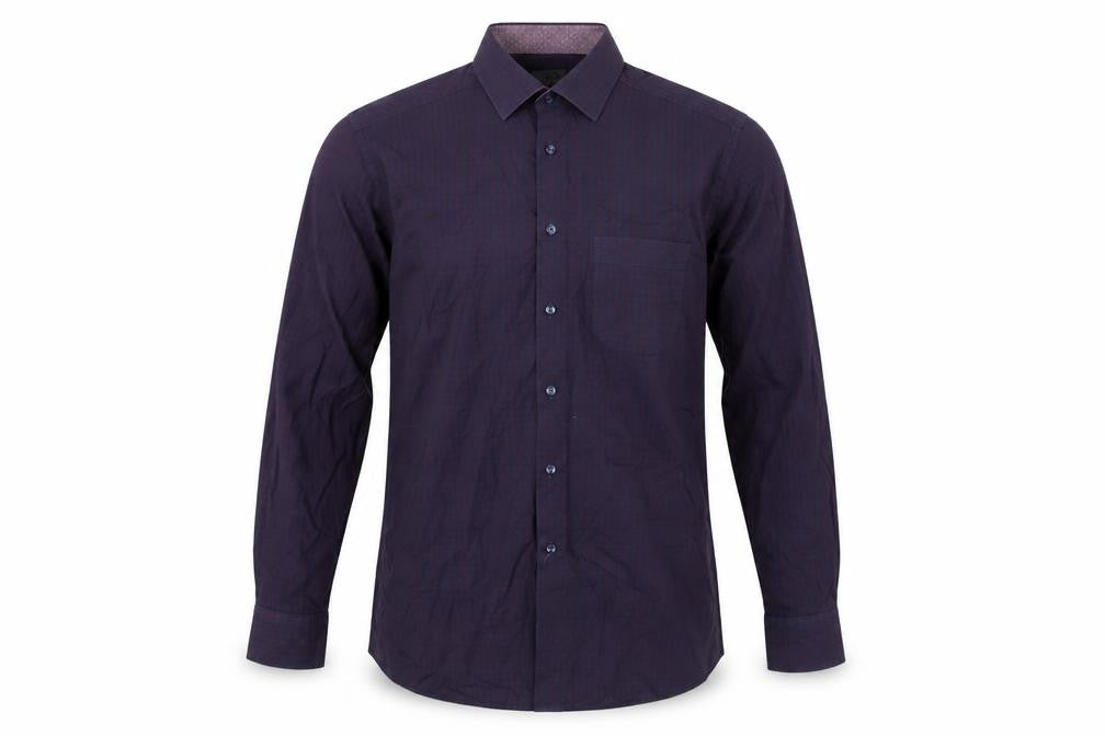 Douglas Mens Blue Check Cotton Dress Shirt Size 16.5 Collared Button