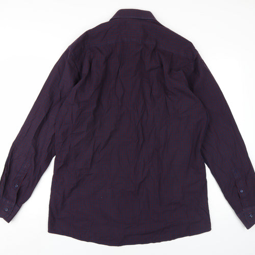 Douglas Mens Blue Check Cotton Dress Shirt Size 16.5 Collared Button