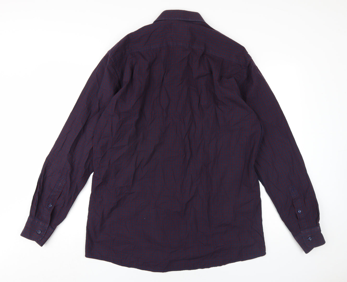 Douglas Mens Blue Check Cotton Dress Shirt Size 16.5 Collared Button