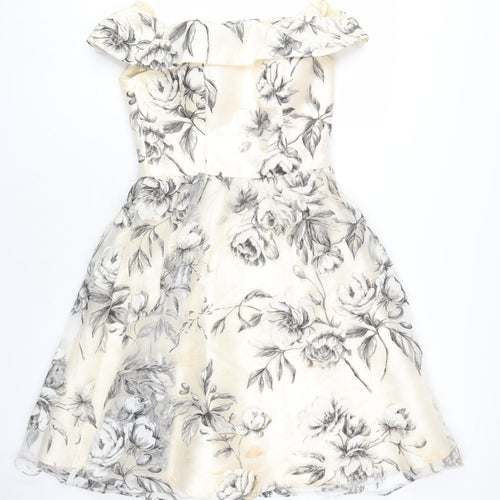 Chi Chi Womens Ivory Floral Polyester A-Line Size 10 Off the Shoulder Zip