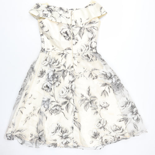 Chi Chi Womens Ivory Floral Polyester A-Line Size 10 Off the Shoulder Zip