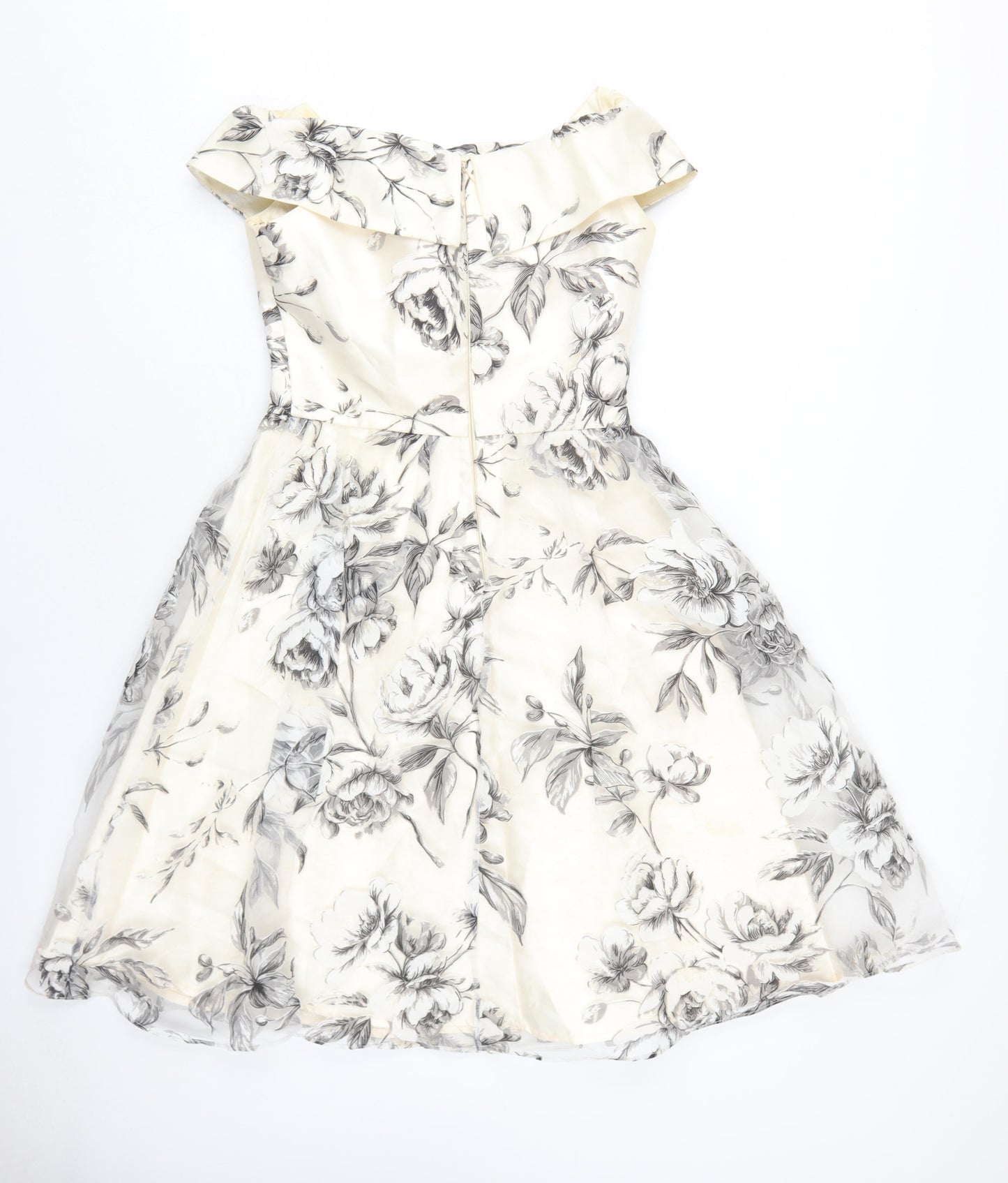 Chi Chi Womens Ivory Floral Polyester A-Line Size 10 Off the Shoulder Zip