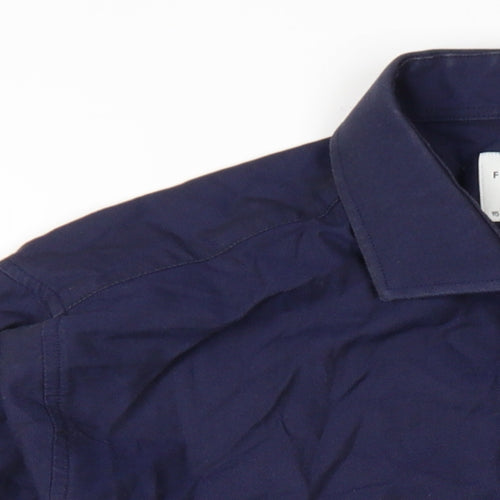 Fisk of Oslow Mens Blue Cotton Dress Shirt Size 15.5 Collared Button