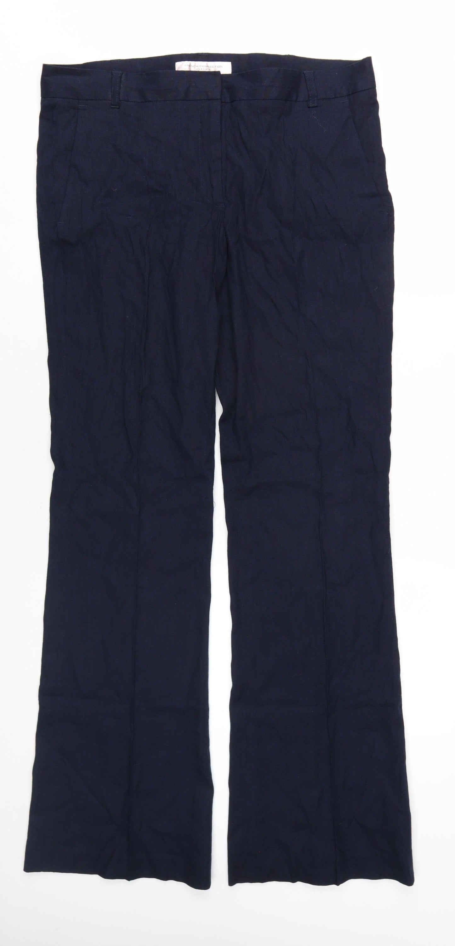 French Connection Womens Blue Linen Trousers Size 16 L35 in Regular Zip