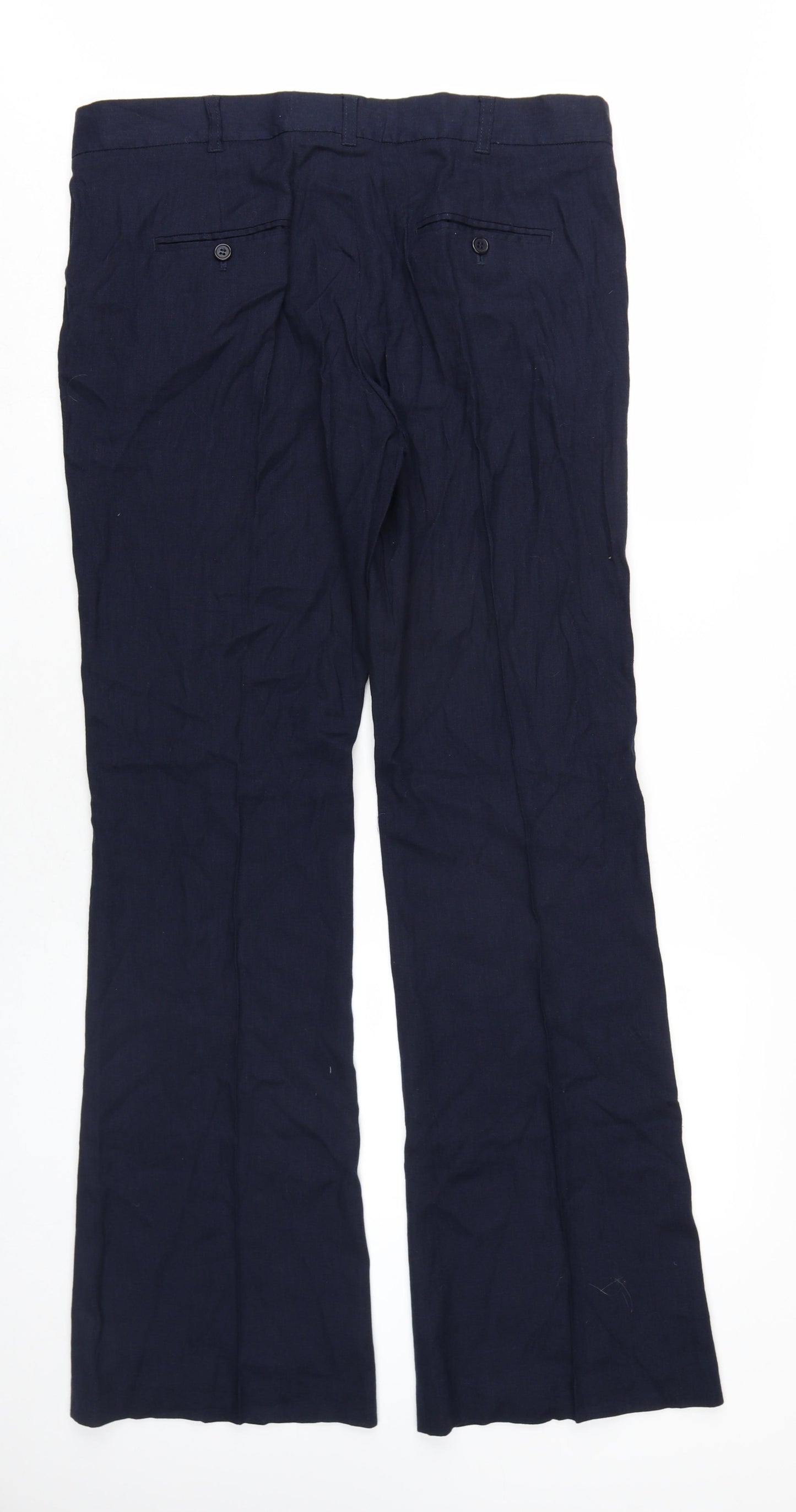 French Connection Womens Blue Linen Trousers Size 16 L35 in Regular Zip